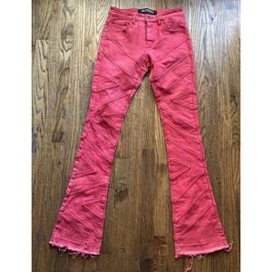Valabasas Jeans Mens Size 29 Red Stacked Flare Raw Hem Button Fly Hip Hop